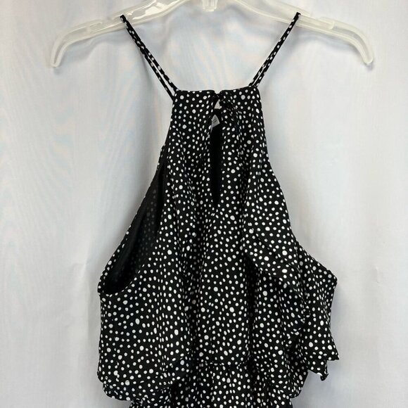 Lush Womens Sundress Black Polka Dot Sleeveless Spaghetti Strap Wrap Front M - Picture 7 of 11